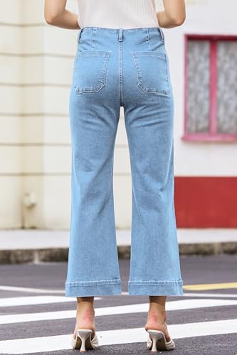 MONTVOO Women's Cropped Jeans Trendy Stretch High Waisted Denim Pants Straight Tummy Control Capri Button Fly Denim Jean 5