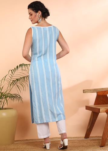Image of Maaesa Women Striped Rayon Straight Kurta