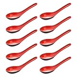 Toyvian Soup Spoons Black and Red Plastic Long Handle 10Pcs for Catering and Food Shops