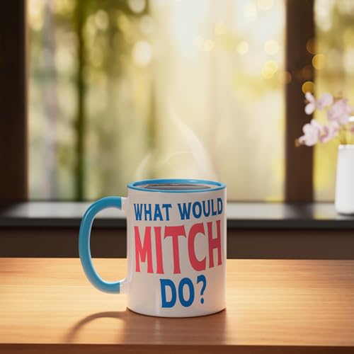 Taza de cerámica azul/blanca de 11 onzas miniatura 3