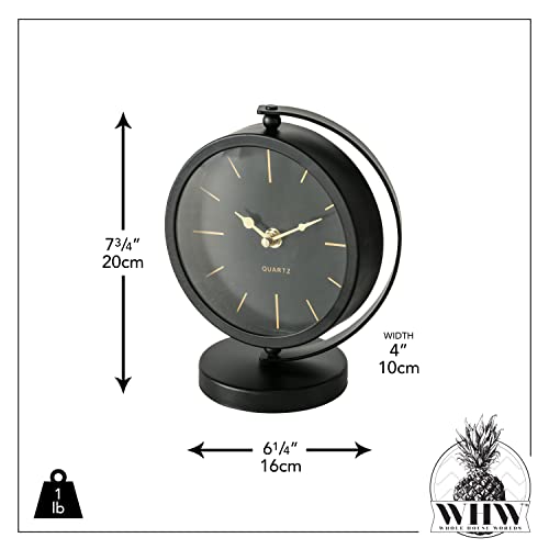 Whw Whole House Worlds Mid-Century Modern Desktop Clock, Black, Gold Accents, Quartz Movement, Iron, Round, Mounted, Circular Base, 7.75 Inches, 1 Aa Battery (Not Included) #TOP3