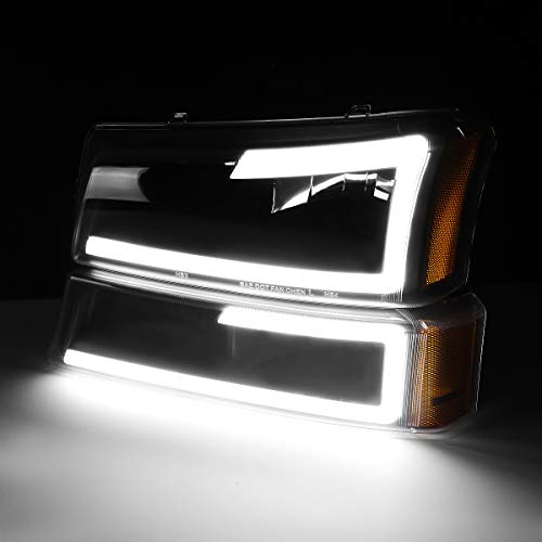Image of DNA MOTORING HL-LB-CSIL03-BK-AM Black Amber 3D LED DRL Headlight Bumper Lamp Set Compatible with 03-06 Silverado 1500-3500 / Avalanche 1500 2500