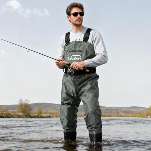 Image of Fishing Waders for Men & Women, Waterproof 2-Ply Nylon /PVC Chest Wader with Boots for Outdoor Sizes 4-13 Bootfoot