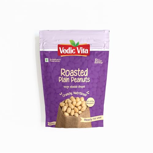 Image of VEDIC VITA Roasted Peanuts - 500 GM | Unsalted Skinless Peanuts | 31.37g High Protein | Ready to Cook & Eat | Natural, Crunchy, Nutritious Whole Peanuts for Poha, Chutney & Snacks