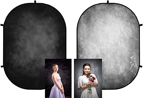 Kate 1.5x2m Schwarz Grau Falthintergrund Faltbar Falthintergrund Fotografie Faltbare Hintergrund Walimex Falthintergrund for 100% Mikrofaser (Enthalten 3 Schnallen) Cover