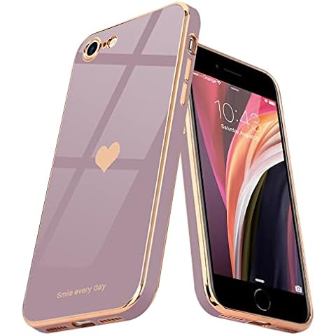 Teageo for iPhone SE 2022 Case iPhone 8 iPhone 7 iPhone SE 2020 Phone Case Cute Heart Pattern for Women Girls Slim Luxury Bling Plating Soft TPU Shockproof Bumper for iPhone 7/8/SE 2/SE 3, Lavender Cover