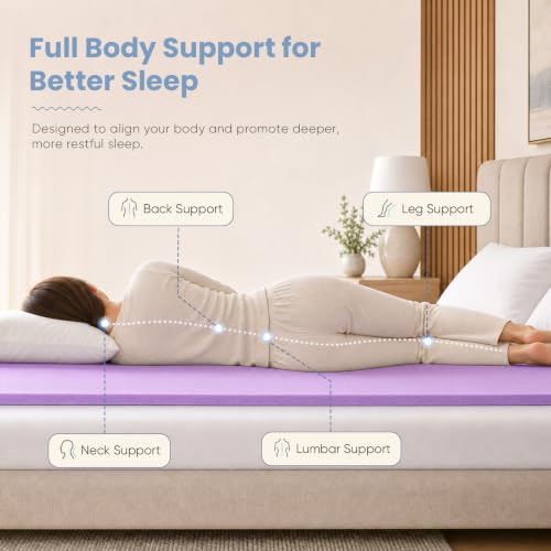 Image of DUMOS 2 Inch Cooling Memory Foam Mattress Topper Twin, Gel Ventilated Soft Pressure Relief Mattress Pad, Breathable Bed Topper for Bedroom, RV, Camper and Sleeper Sofa, CertiPUR-US Certified, Purple