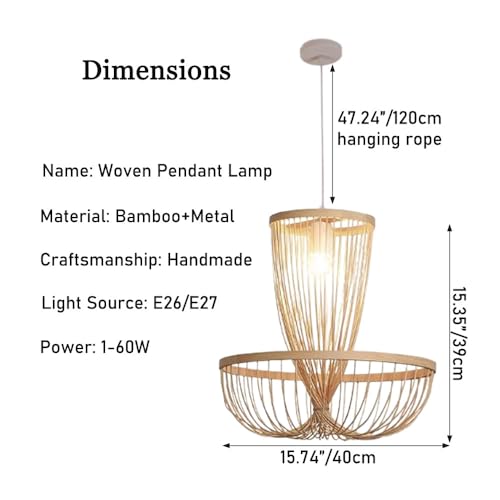 Lampe suspendue moderne en bambou 40 cm pour salon et bar E27 - 7