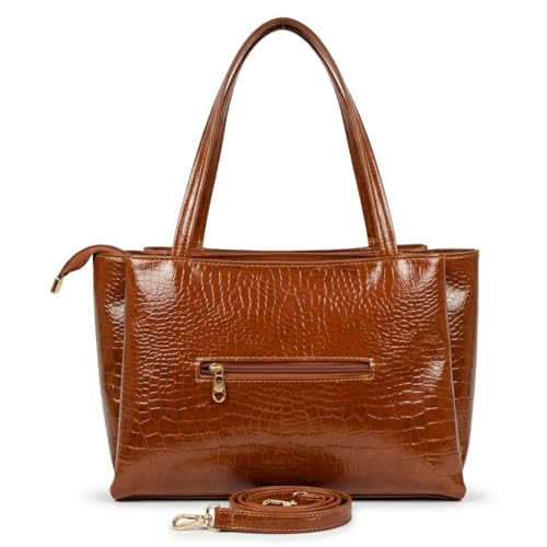 Image of AVERAA Women's Premium Croco Pattern Handbag with Sling Strap | Large Tote Purse L14xW6x9 Inch | Multi-Compartment Office Bag | Stylish Shoulder Bag for Work, Travel & Daily Use