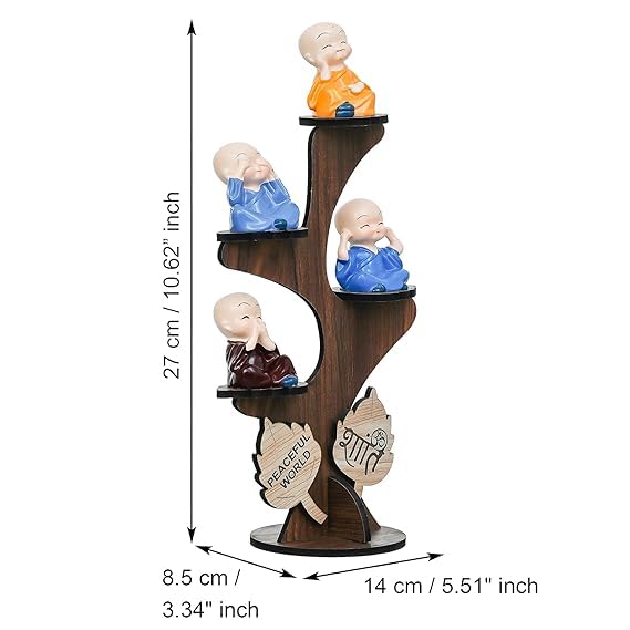 Image of Precious Art Gifts Buddha Monk Under Tree Showpiece Set of 4 for Home Decor | Monk Tree Statue with Wooden Stand | Meditation Buddha Figurines | Spiritual Gift & Office Table Decor