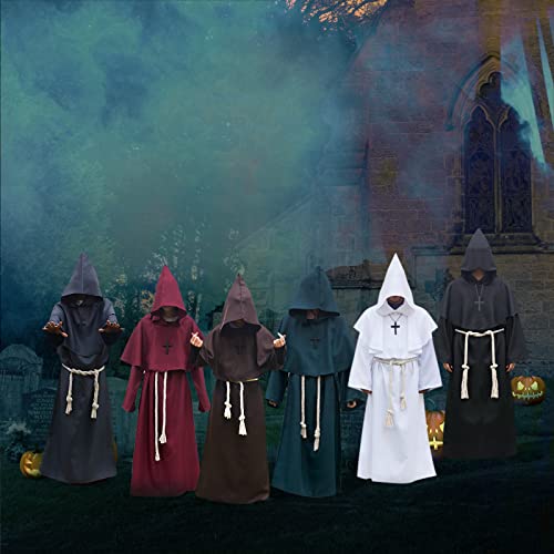 Mibee Traje de Sacerdote com Capuz Halloween Com Colar Cruz Cinto Unissex Masculino Feminino Sólido