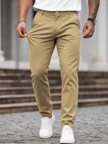 Image of HUNGSON Mens Chinos Dress Pants Slim Fit Stretch Business Casual Golf Work Slacks Trousers