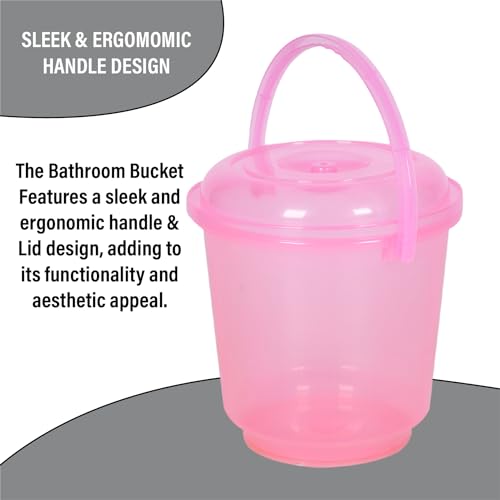 Image of Heart Home Pack of 2 Bathroom Bucket | Utility Bucket for Daily Use | Water Storage Bucket Handle & Lid | 13 LTR |Transparent Pink