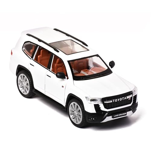 Image of Braintastic Model Diecast Car Toy Vehicle Pull Back Friction Car with Openable Doors Light & Music Toys for Kids Age 3+ Years (Land Cruiser White)