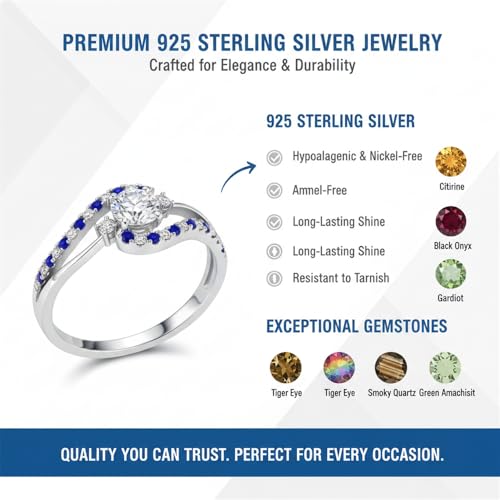 Image of Choose Your Gemstone Swirl 3 Stone Diamond CZ Engagement Ring 925 Sterling Silver Round Shape Side Stone Engagement Rings for Women, Girls and Ladies US Size 4 to 12
