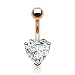 Heart Shaped Rose Gold 14kt Plated CZ Belly Button Ring 316L 14g Navel Ring (8mm (0.31") width heart)