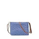 MODELISA - Bolso Rafia Paja Pequeño De Mano Y Hombro Ajustable Cremallera Playa Mujer (Azul)