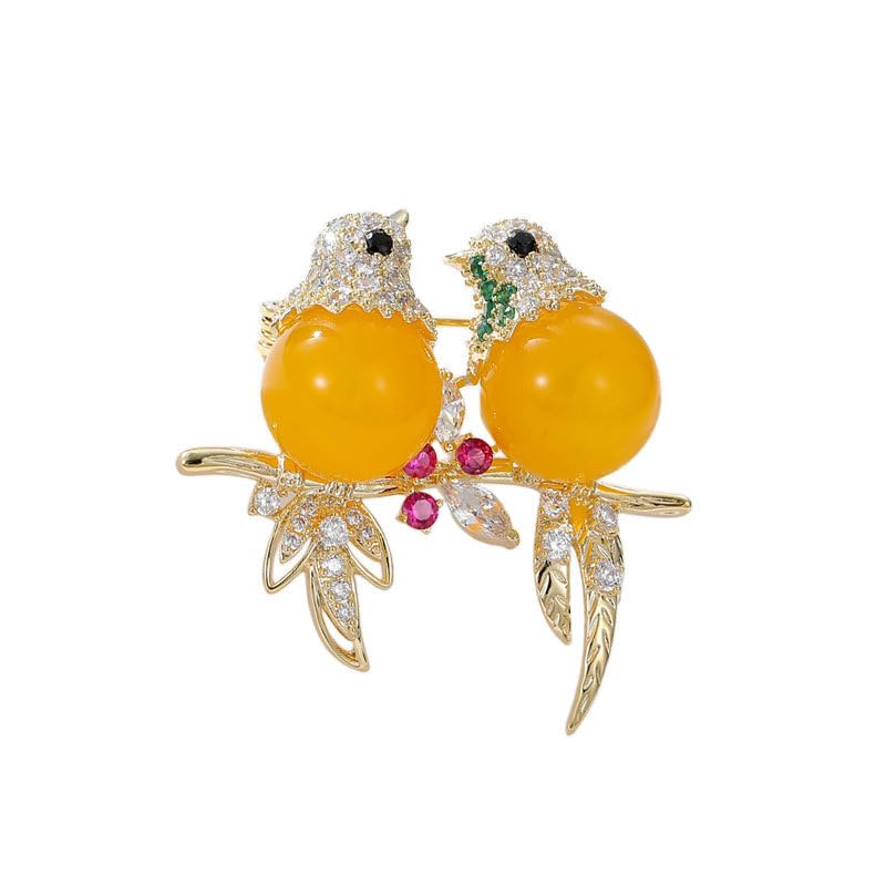 Image of Magpie Lovebird Brooch Inlaid with 14K Gold Moissanite, Romantic Bird Design Love Corsage for Lovers, Creative Birthday Gift