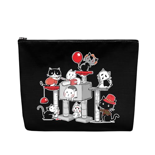 Halloween Gifts for Women Makeup Bag, Funny Halloween Horror Cat Gifts Merchandise, Cute Halloween for Cat Kitty Lovers Black Cosmetic Bag Pouch