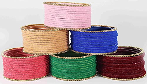Image of NMII Stylish Metal with Zircon Stone & BallChain Linked Velvet Bangles Set For Women and Girls | Fancy Metal Bangles | Women's Bangles