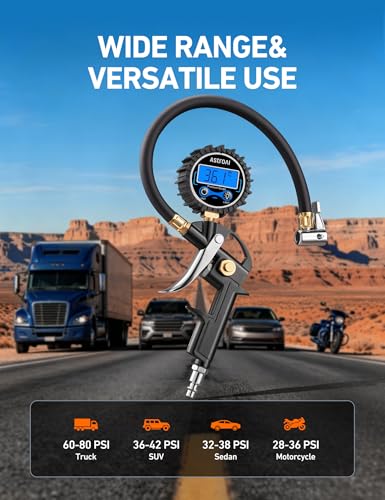 AstroAI Digital Tire Pressure Gauge with Inflator, 3-250PSI Air Compressor Accessories with Heavy Duty Air Chuck Quick Connect Coupler, Fits 1/4" NPT – for Car Truck SUV RV, 1 Pack Compact — view 4