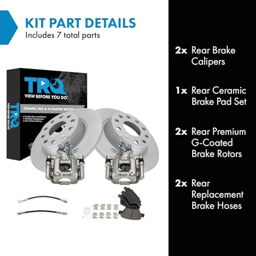 Image of TRQ Rear Brake Pad and Rotor Set Ceramic Coated Rotors Calipers Compatible with 2010-2013 Audi A3 A3 Quattro 2012 Volkswagen Beetle 2011-2016 Eos 2010-2014 Golf 2012-2013 GTI Jetta 2012-2015 Passat