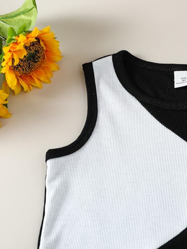 Verdusa Girl's 2 Piece Workout Outfit Colorblock Crop Tank Top and Short Sets3