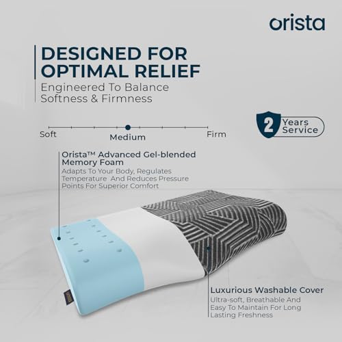 Image of ORISTA Advance Gel Blended Cervical Memory Foam Pillow | 2 Year Warranty |Orthopedic Neck & Shoulder Support Pillow for Sleeping |Improves Posture & Spinal Alignment | 23 x 14.5 x 4.5 Inch | Set of 2