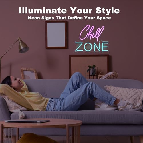 Image of Chill Zone Neon Signs for Wall Decor Dimmable LED Neon Light USB Powered Light Up Signs for Home Lounge Game Room Bar Bedroom Wall Art Man Cave Decor