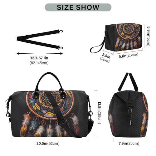 Large Travel Duffel Bag, Real Dreamcatcher Sports Tote Gym Bag, Shoulder Weekender Overnight Bag for Women Men, Carry On Luggage with Toiletry Bags3
