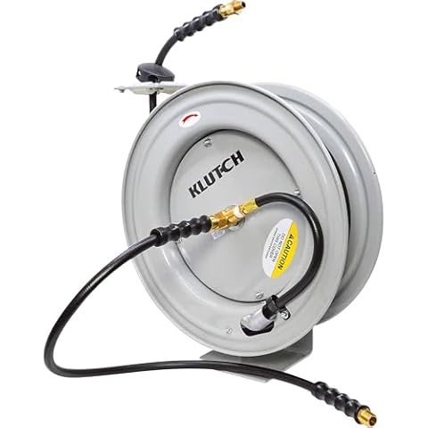 Klutch Auto Rewind Air Hose Reel - with 1/2in. x 50ft. Rubber Hose, 300 PSI Cover