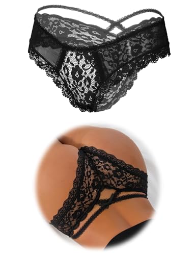 ohmydear Brazilian Slip Damen Höschen 1/2/3er Pack Sexy String Tanga Spitzen Unterwäsche Frauen Große Größen Unterhosen Transparente Pantys...