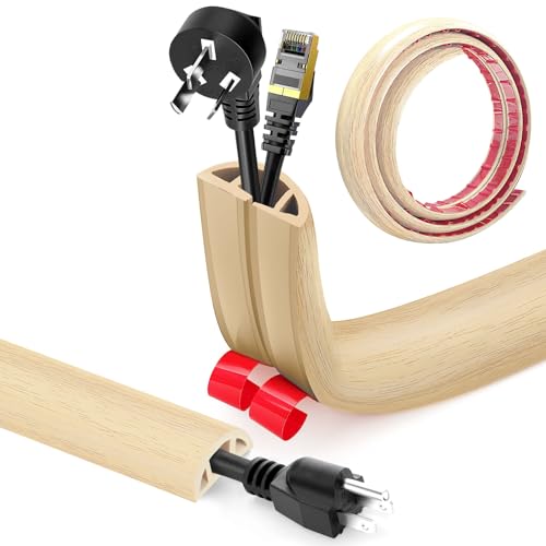 Canalina Passacavi Pavimento Autoadesivo PVC Flessibile Calpestabile Nascondi Cavi Copricavi per Cavi Tutti i Cavi di Alimentazione a Casa Uffici Venatura del legno C 3cm x 1m