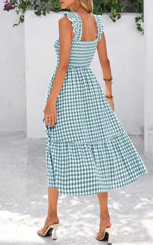 Image of PRETTYGARDEN Women's Summer Dress Casual Ruffle Strap Gingham Midi Sundress