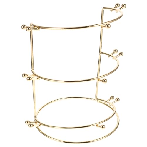 PRETYZOOM Three-Tier Crown Display Stand for Bridal Tiara Headband Holder and Jewelry Organizer Vanity Storage Rack for Women and Girls 7.87X6.89X5.91 Inches Gold