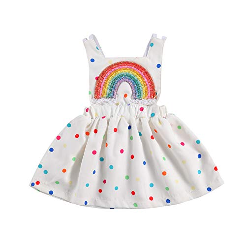 Infant Baby Girl Rainbow Dress Sleeveless Polka Dot Overall Dresses Toddler Girl Summer Sundress Outfits Clothes (Rainbow Polka Dot, 12-18 Months)