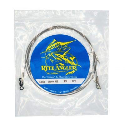 Rite Angler Cable Wire Big Game Rig J Hook Extra Strong 5' of 480lb Test O'Shaughnessy Duratin 2X Hook 9/0, 10/0, 12/0 Saltwater Fishing (9/0)