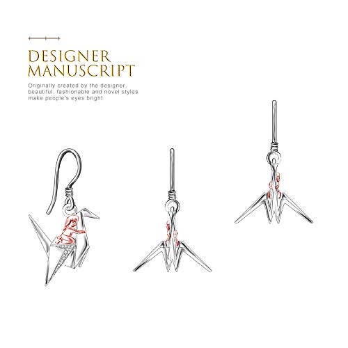 Sterling Silver Origami Crane Earrings Hypoallergenic Cute Rose Gold Dangle Fashion Cubic Zirconia Love Drop Piercing Post Bird And Girl Earring Matching Valentines Day #TOP4