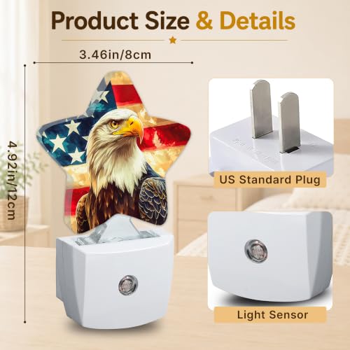 Image of Eagle American Flag Plug in Star Night Light, Night Light with Sensor for Kids Nursery Bedroom, Decorative Soft Glow Lamp for Hallway Bathroom, Energy Saving