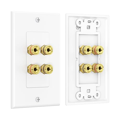 Cable Matters 2-Pack Speaker Wire Wall Plate 4 Posts White