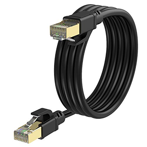 Veetcom Cable Ethernet Cat8 de 15 pies, cable de red LAN Cat8 de alta velocidad de 26 AWG, 40 Gbps, 2000 MHz con conector RJ45 chapado en oro, resistente a la intemperie, S/FTP, resistente a los rayos