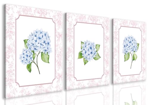 Toile d'hortensia bleu pour habiller un mur vide sans percer, lot de 3 affiches 30x45cm