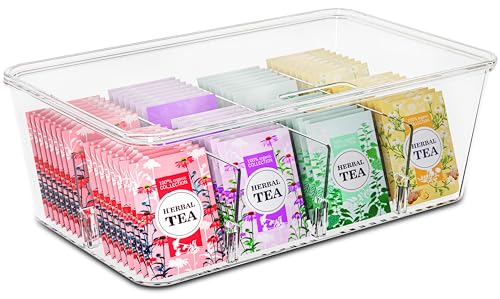Utopia Home Tea Bag Organizer with Lids, Stackable Tea Box, 1 Pack, Clear