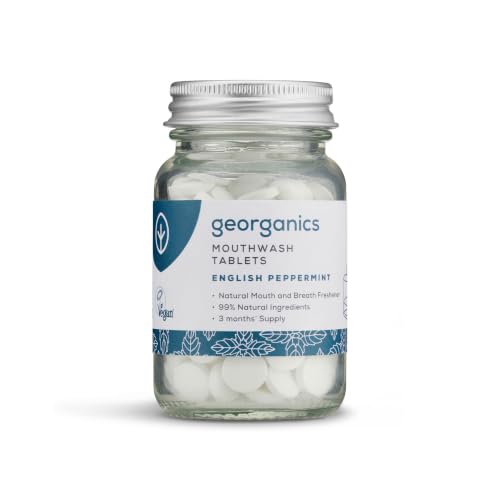 Georganics – Collutorio in Pastiglie Naturale Bio – Dentifricio Solido per Alito Fresco con Bicarbonato e Menta - Vegan, senza SLS, Test Sugli Animali e Fluoro – Menta Piperita Inglese - 180 Pastiglie