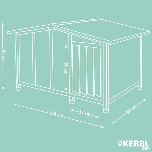 Kerbl Pet Hundehütte Overview, Hundehaus, 134x92x82cm, Holz, Kunststoff, Plexiglas, Hunde, wetterfestes Dach, 2 Schiebefenster