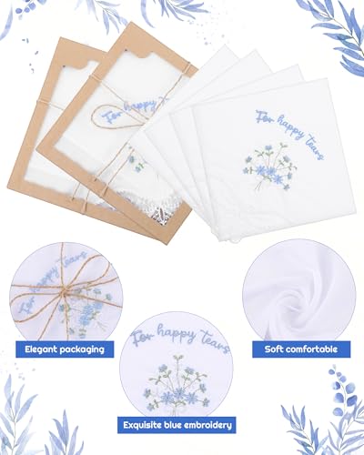 Image of Kinlop 6 /12 Pack Embroidered Wedding Happy Tears Handkerchiefs, 11 inchx11 inch Lace Handkerchiefs, Something Blue Gift for Bride