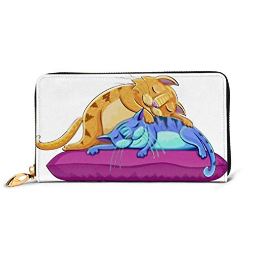 Preisvergleich Produktbild JHGFG Mode Handtasche Reißverschluss Brieftasche Vektor Cartoon Illustration Zwei schlafende Katzen Telefon Kupplung Geldbörse Abendkupplung Blockieren Leder Brieftasche Multi Card Or. En