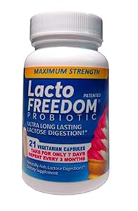 Lacto-Freedom Maximum Strength Lactose Intolerance Relief Capsules, Probiotic Supplement Produces Abundant Natural Lactase Enzyme in Intestines, Helps Gas, Bloating, and Diarrhea, 21 ct.