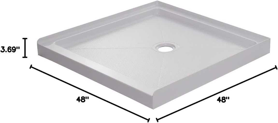 Miseno MNOSB4848 48" x 48" Square Shower Base with Single Threshold and Center Drain - White