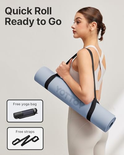 Image of Yoga Mat,Non-Slip TPE Exercise Mat(1 /4 Inch) for Pilates, Fitness & Barefoot Workouts, Home Gym Studio with Strap & Bag